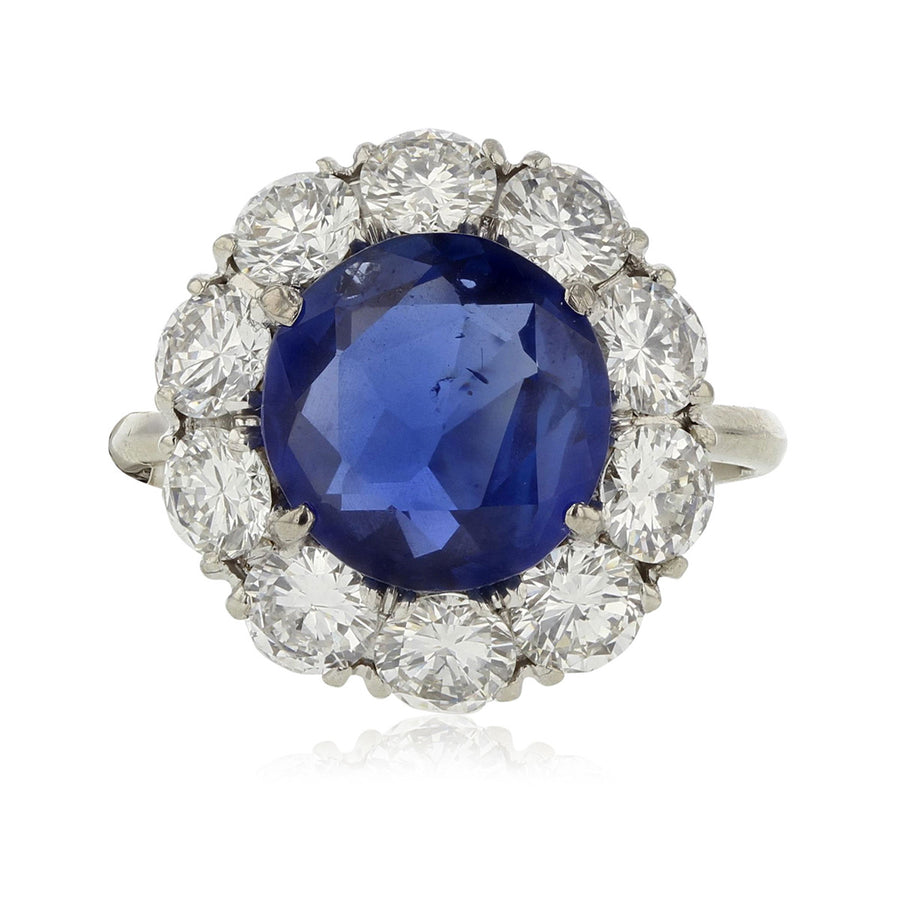 18K White Gold Burma Sapphire and Diamond Halo Ring