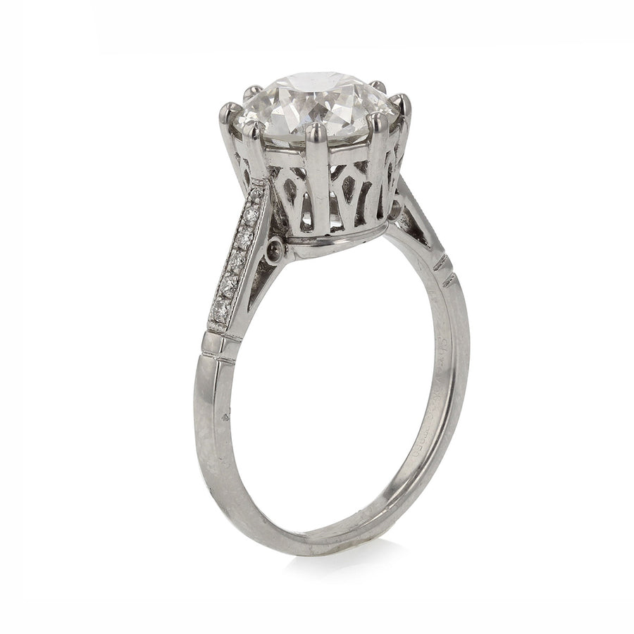 Platinum Diamond Engagement Ring with Diamond Shoulders