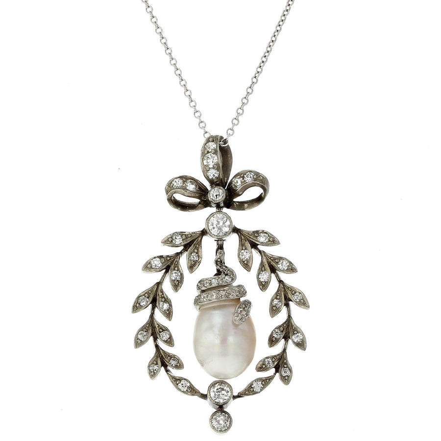 1890s Victorian Natural Pearl Diamond Pendant