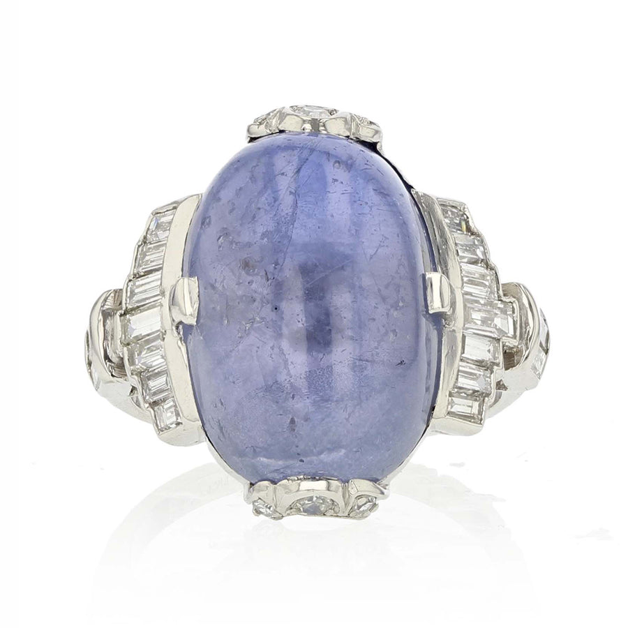Art Deco Platinum Star Sapphire and Diamond Ring