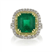 Colombian Emerald and Diamond Double Halo Ring