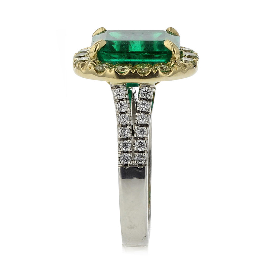 Colombian Emerald, Yellow and White Diamond Ring