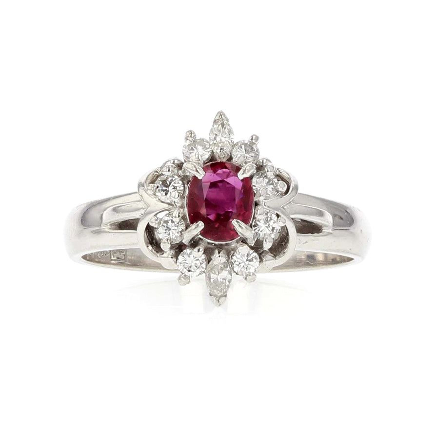 Platinum Ruby and Diamond Halo Ring