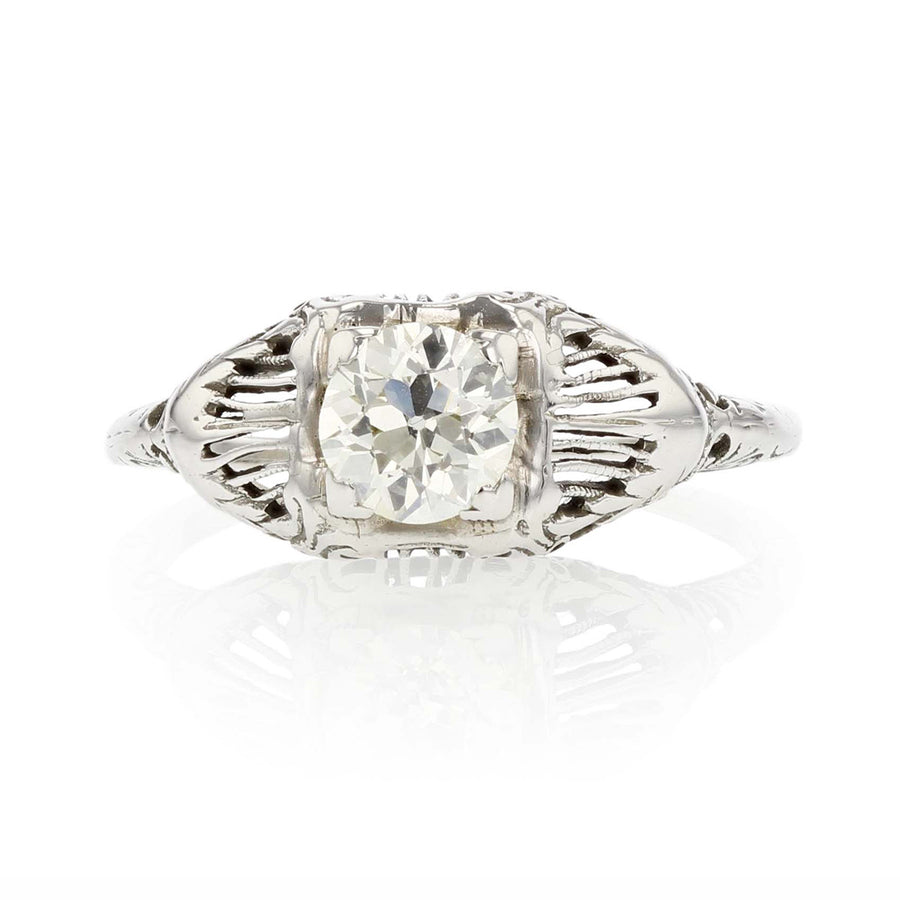 Art Deco 14K Gold Diamond Filigree Engagement Ring