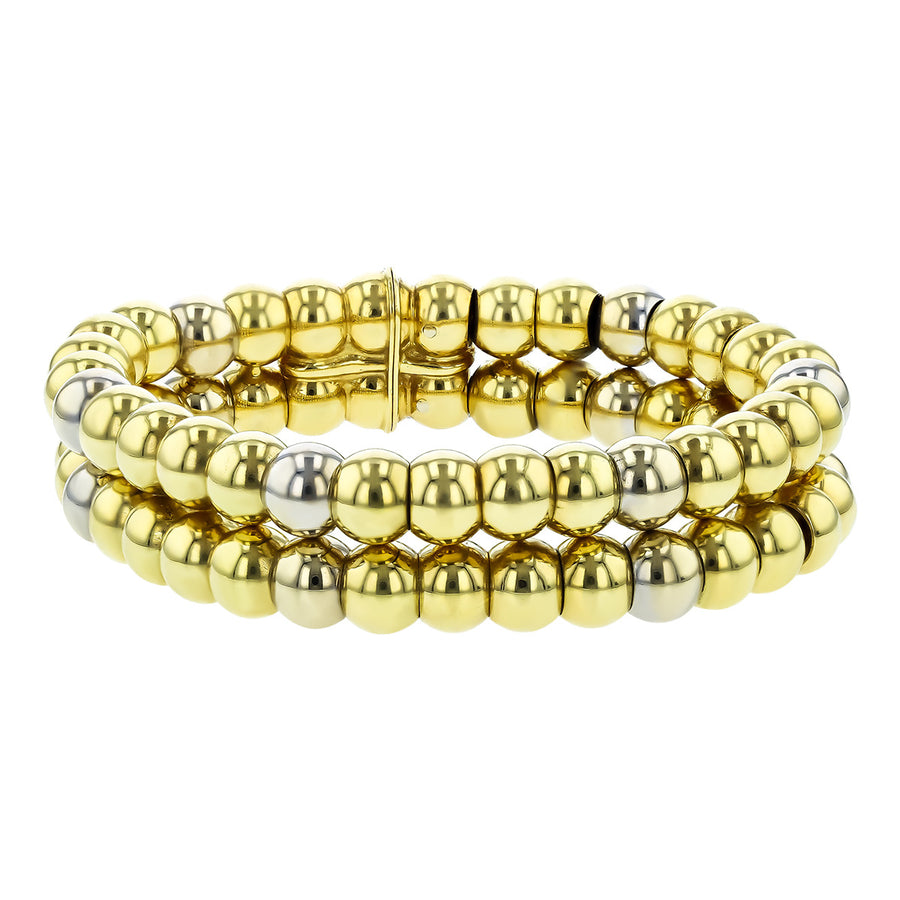 Italian 18K Yellow Gold Double Row Bead Bracelet