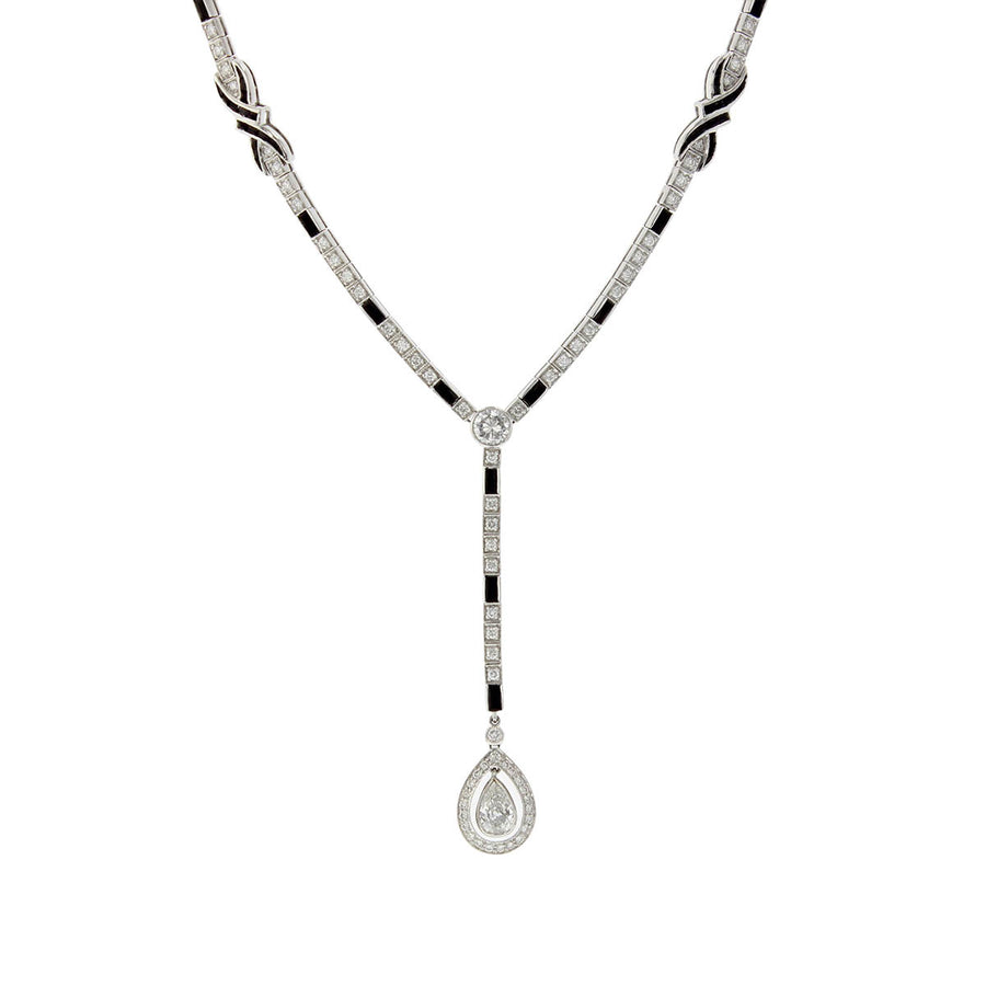 Art Deco Style Diamond and Onyx Y Necklace