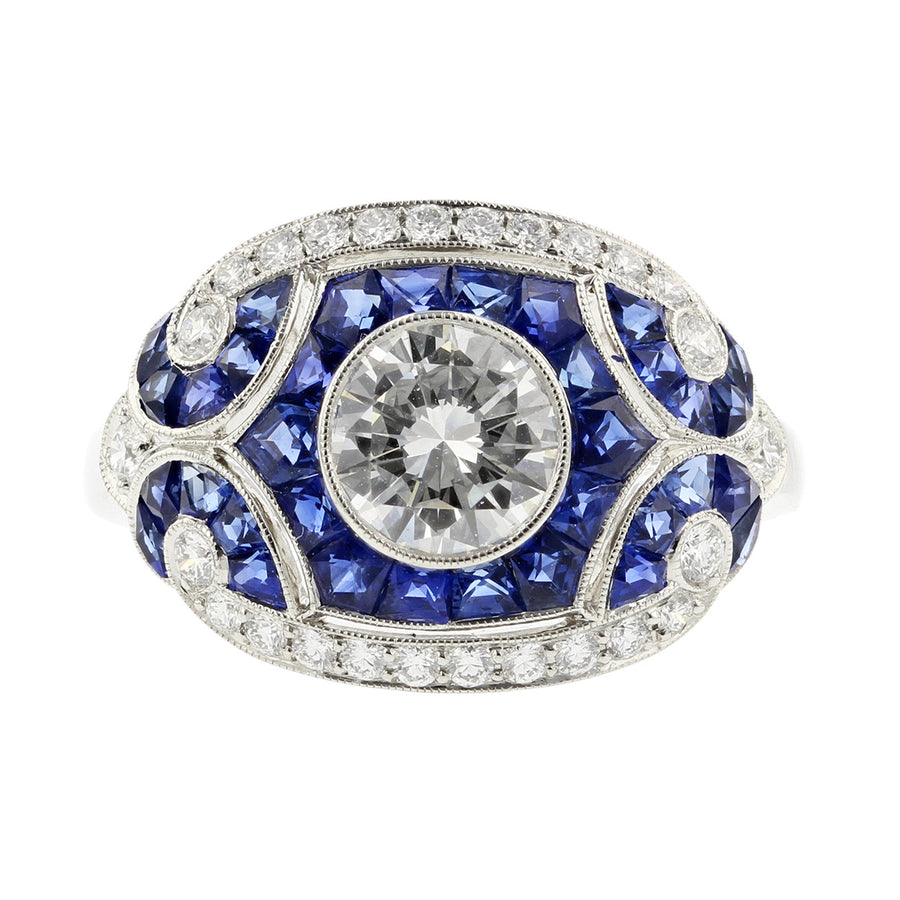 Art Deco Inspired Diamond and Sapphire Ring
