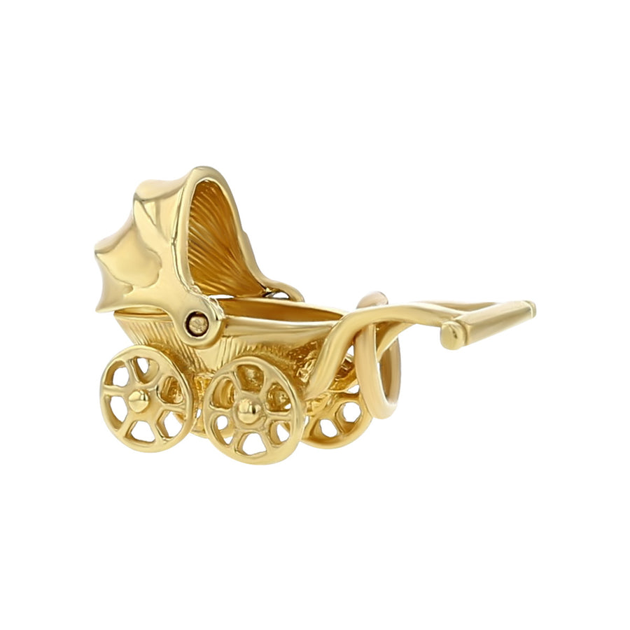 14K Yellow Gold 3-Dimensional Baby Carriage Charm