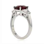 Platinum Oval Ruby and Diamond 3-Stone Ring