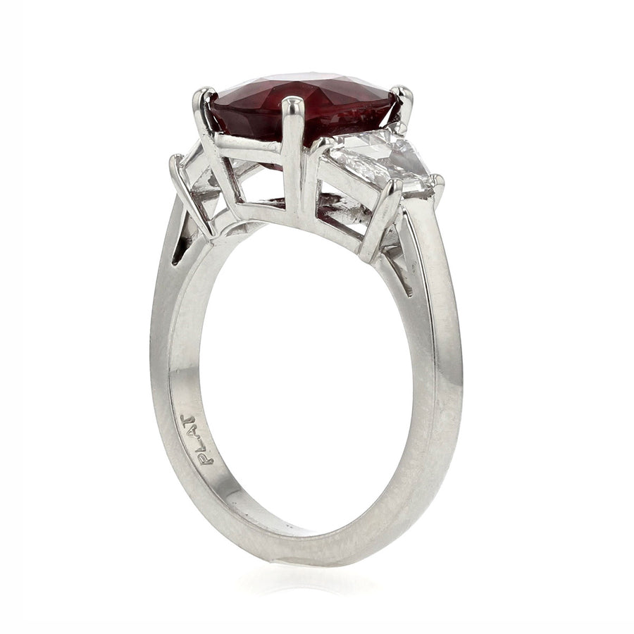Platinum Oval Ruby and Diamond 3-Stone Ring