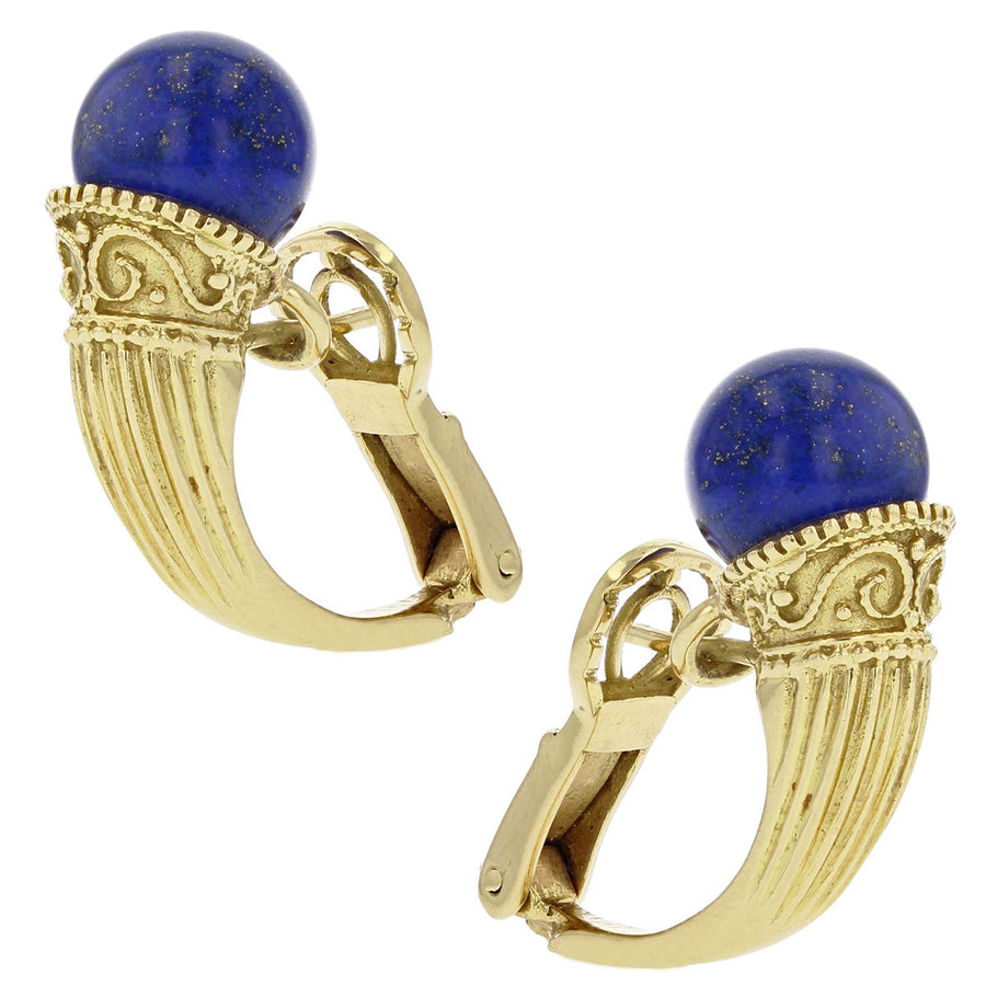 1970s 18K Yellow Gold Lapis Lazuli Earrings