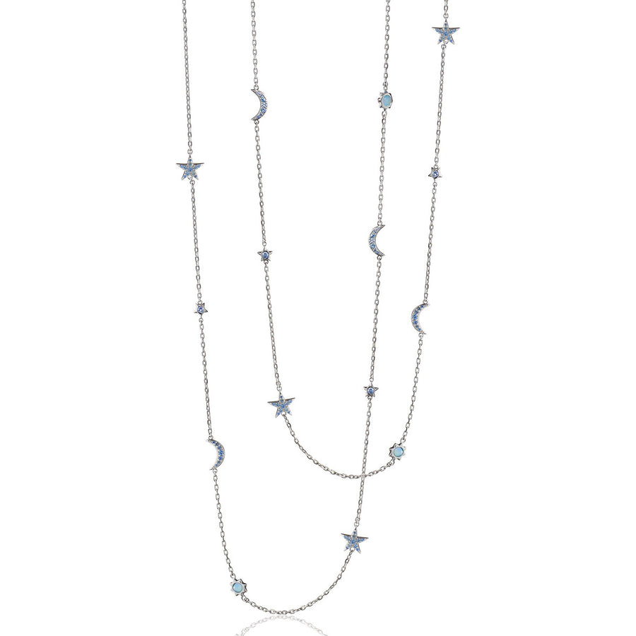 Sun, Moon and Stars 40-Inch Blue Topaz Necklace