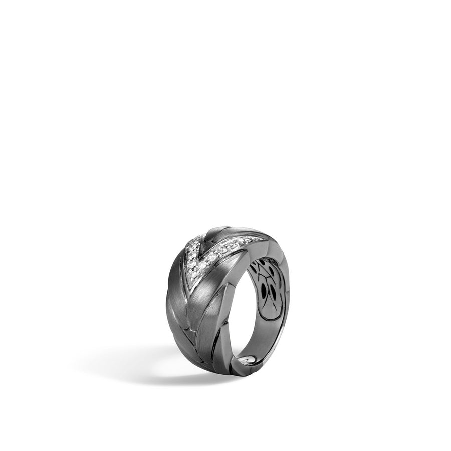 Modern Chain Silver Diamond Pave Medium Ring