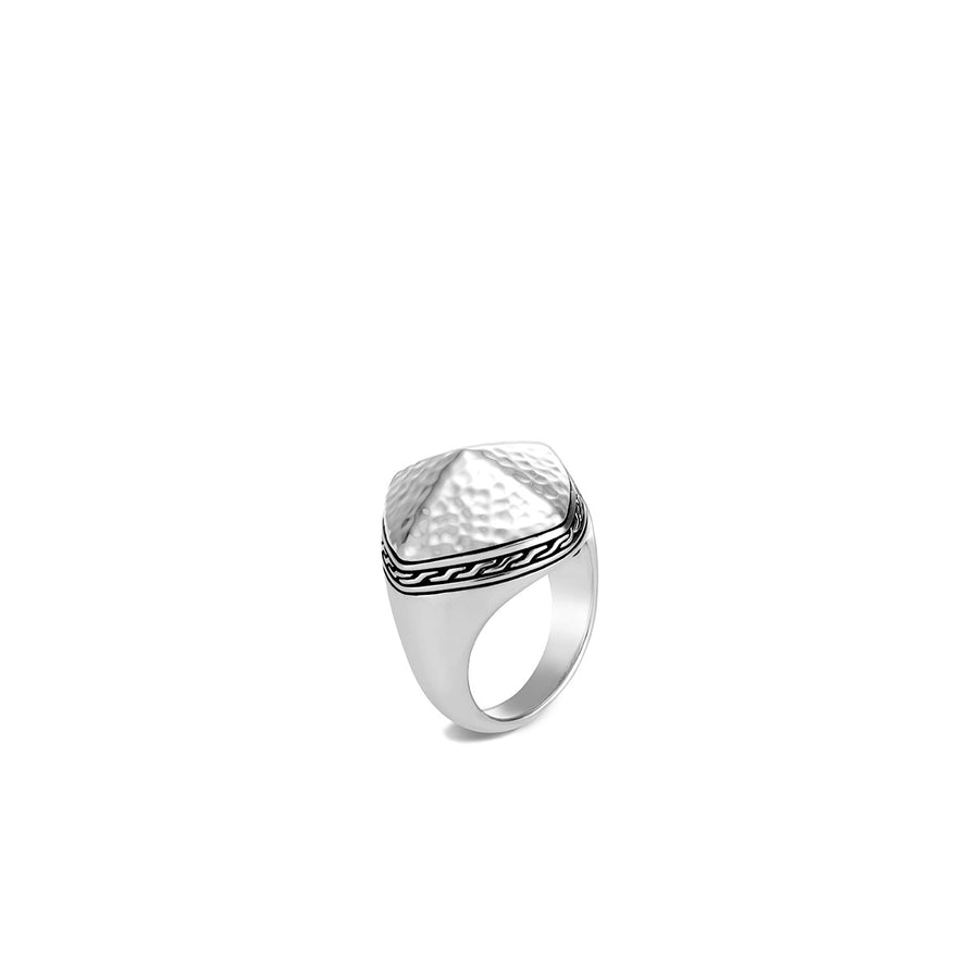 Classic Chain Hammered Silver Cluster Sugarloaf Ring