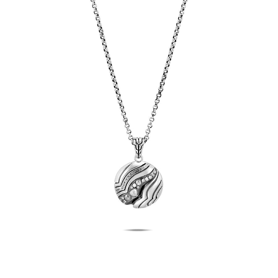 Lahar Silver White and Grey Diamond Pave Pendant Necklace